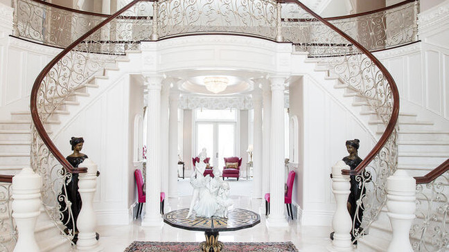 Grand staircase at the entrance{ }of the $48 million mansion which sits on a 3,387 acres at 533 N. Left Fork Hobble Creek Canyon, Springville, Utah. The property is the highest-priced property currently for sale in Utah. (Photo: Sotheby's International Realty via Kerry Oman)
