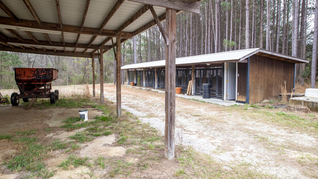 FILE - The hanger and dog kennels are seen where the bodies of Paul Murdaugh and Maggie were found at the Moselle property on Wednesday, March 1, 2023 in Islandton, S.C. (Andrew J. Whitaker/The Post And Courier via AP, Pool)