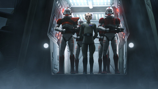 Admiral Tarkin in a scene from "STAR WARS: THE BAD BATCH", exclusively on Disney+. © 2021 Lucasfilm Ltd. & ™. All Rights Reserved. (Photo: Disney+/Lucasfilm)