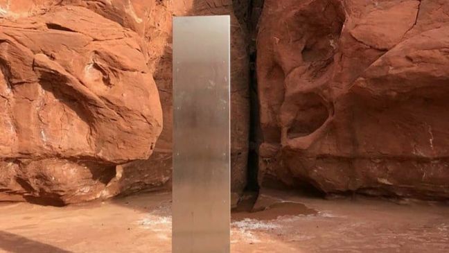 The metal monolith found in a remote Utah desert near Monticello was removed. (Photo: Utah Department of Public Safety) 