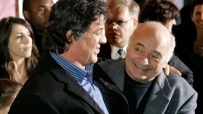 FILE - Sylvester Stallone, left, star of the movie "Rocky Balboa," and cast member Burt Young attend the film's premiere in Philadelphia, Dec. 18, 2006. (AP Photo/Matt Rourke, File)