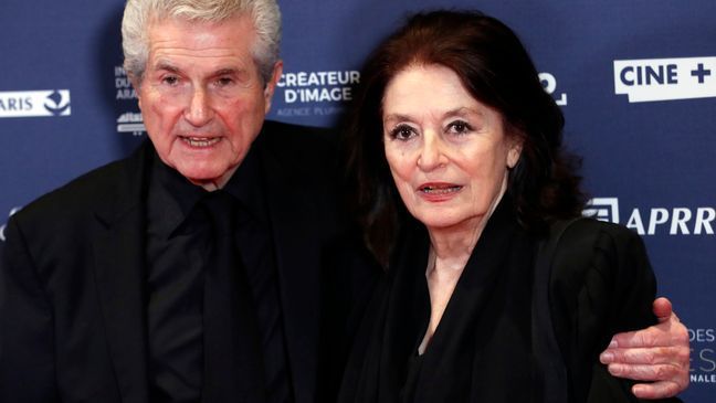 FILE - French director Claude Lelouch, left, and French actress Anouk Aimee pose on the red carpet upon their arrival at the 24th Lumieres Awards ceremony in Paris, Monday, Feb. 4, 2019. French actress Anouk AimÃ©e, winner of a Golden Globe for her starring role in "A Man and a Woman" by legendary French director Claude Lelouch, has died, her agent said Tuesday. She was 92. (AP Photo/Christophe Ena, File)