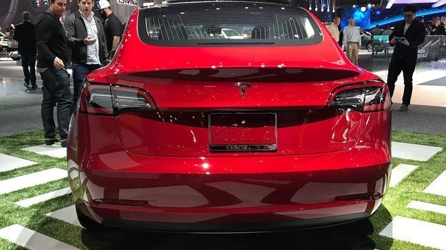 Tesla Model 3 on display at the 2017 Los Angeles Auto Show (Sinclair Broadcast Group / Jill Ciminillo)