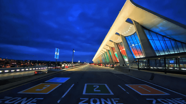 Outside Dulles Airport at night. (Ben Rice/7News)