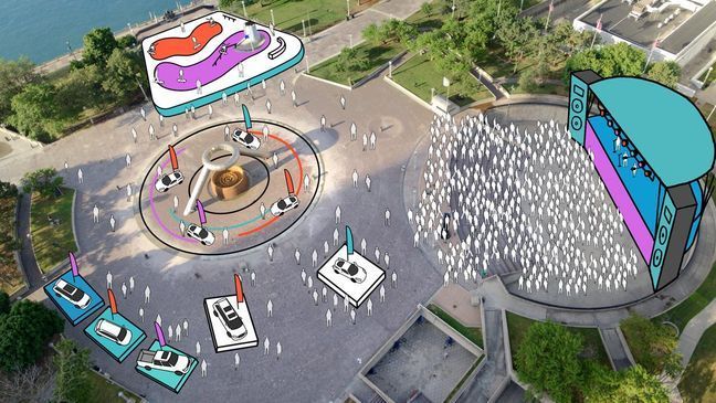 Rendering of Hart Plaza setup for 2020 North American International Auto Show. (Courtesy: NAIAS)