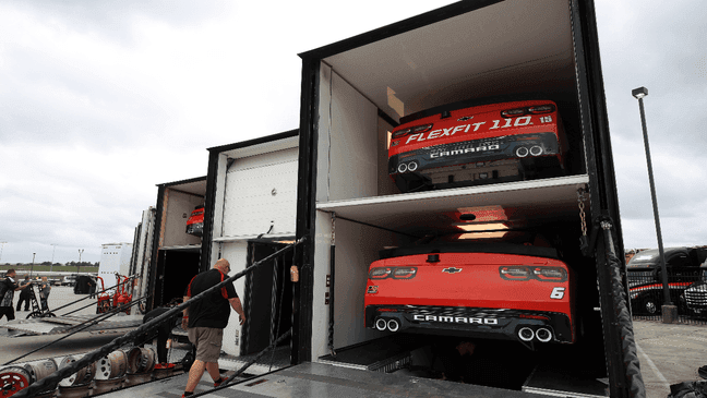 HAMPTON, GEORGIA - MARCH 13: A general view of the garage area at Atlanta Motor Speedway on March 13, 2020 in Hampton, Georgia. NASCAR is suspending races due to the ongoing threat of the Coronavirus (COVID-19) outbreak. (Photo by Chris Graythen/Getty Images)