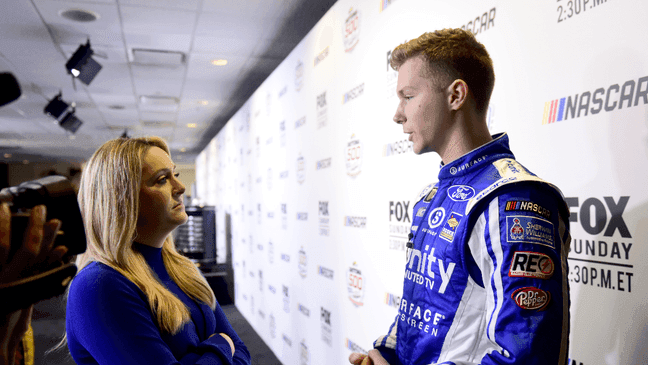 DAYTONA BEACH, FLORIDA - FEBRUARY 13: NASCAR driver Matt Tifft speaks with the media during the Monster Energy NASCAR Cup Series 61st Annual Daytona 500 Media Day at Daytona International Speedway on February 13, 2019 in Daytona Beach, Florida. (Photo by Jared C. Tilton/Getty Images)