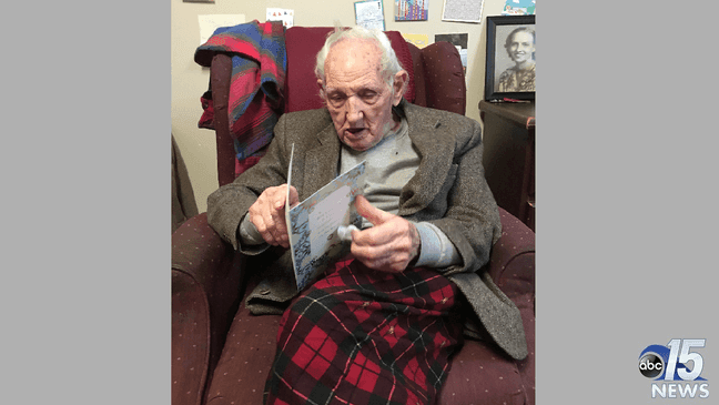 World War II veteran receives more than 1,000 cards for 101st birthday (Credit: Throne Retirement Home)