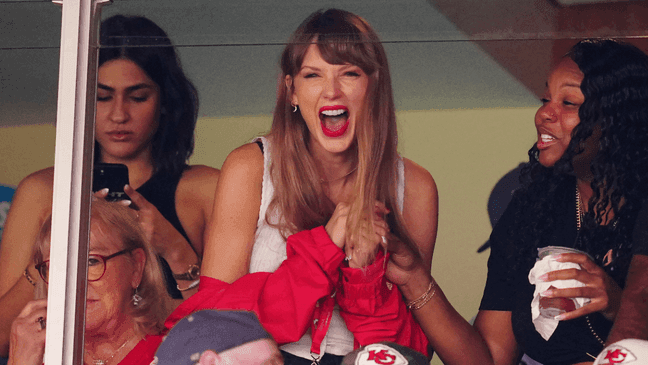 Taylor Swift celebrates during an NFL game with the Kansas City Chiefs. (Getty Images)