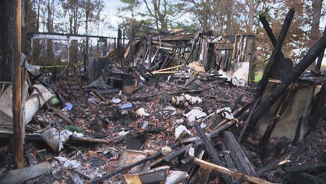 OCT. 25, 2022 - The rubble left behind at the home of Beverly and Myron Gottfried after a devastating fire on Saturday, Oct. 22, 2022. The home was on the property of the couple's popular Candler wedding venue, The Farm. (Photo credit: WLOS staff)