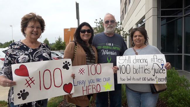 Larry Koppe celebrated his 100th treatment for cancer over a decade battle with friends, family and the community. (Caroline Patrickis)