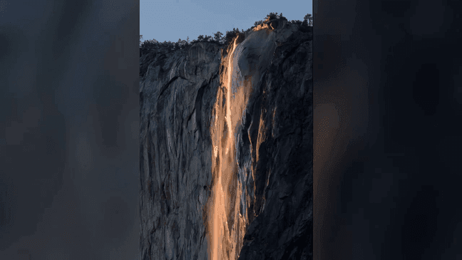 Sun creates spectacular 'Firefall' in Yosemite (Video: Jay Huang)