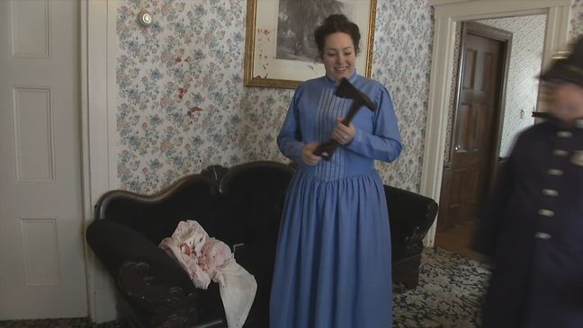 A group called “The Acquitted Crew” is re-enacting the crime scene at the Lizzie Borden home in Fall River, which now stands as a bed and breakfast, in a performance called “Lizzie Borden: A Curious Tale.” (WJAR)