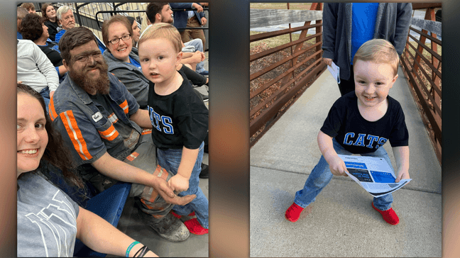 Photo of Kentucky coal miner taking son to UK basketball game after work goes viral (Credit: Mollie McGuire)