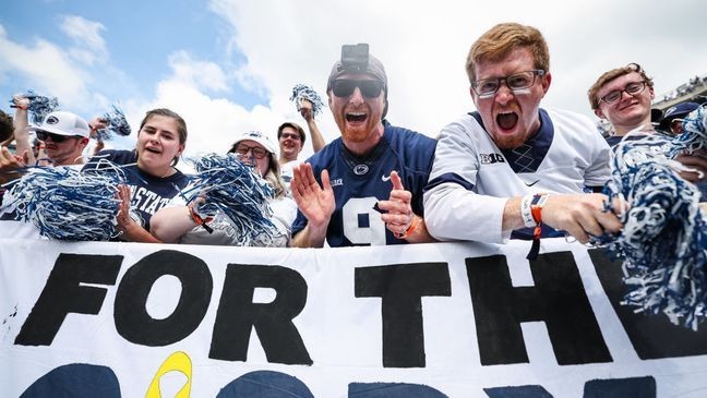 One of the largest stadiums in college football, Beaver Stadium is famous for its "White Out" games, where the sea of white-clad fans creates a visually stunning and intimidating environment as they engage in the iconic “We Are…Penn State” chant. Nestled in the picturesque Happy Valley, the Penn State campus also offers a beautiful backdrop for college football that should not be understated.{&nbsp;} {&nbsp;}{br}{&nbsp;}{br}STATE COLLEGE, PA - SEPTEMBER 09: Penn State fans celebrate after the game between the Penn State Nittany Lions and the Delaware Fightin Blue Hens at Beaver Stadium on September 9, 2023 in State College, Pennsylvania. (Photo by Scott Taetsch/Getty Images)