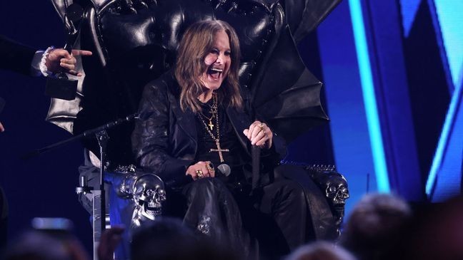 CLEVELAND, OHIO - OCTOBER 19: Ozzy Osbourne speaks onstage during the 2024 Rock & Roll Hall of Fame Induction Ceremony streaming on Disney+ at Rocket Mortgage Fieldhouse on October 19, 2024 in Cleveland, Ohio. (Photo by Dia Dipasupil/Getty Images for The Rock and Roll Hall of Fame)