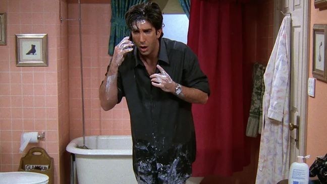 Ross (David Schwimmer) has a New Year's resolution go hilariously wrong in "Friends." (Courtesy NBC)