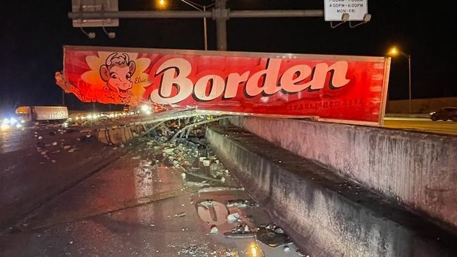 {p}The trailer was carrying approximately 4,160 gallons of milk. Photos taken at the scene show the crates of milk littering the highway. (PBCFR){&nbsp;}{/p}