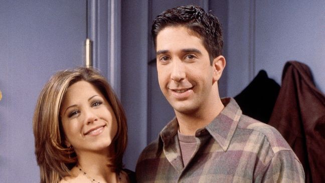 FRIENDS -- "The One Where Ross and Rachel...You Know" Episode 15 -- Pictured: (l-r) Jennifer Aniston as Rachel Green, David Schwimmer as Ross Geller  (Photo by Paul Drinkwater/NBCU Photo Bank/NBCUniversal via Getty Images via Getty Images)