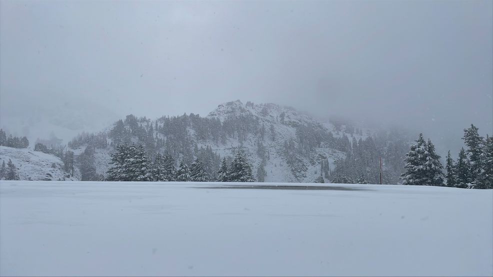 Several inches of snow accumulated in the Bumpass Hell area of Lassen Volcanic National Park by the morning of Saturday, Aug. 24, 2024, forcing a partial closure of Highway 89. (Lassen Volcanic National Park)