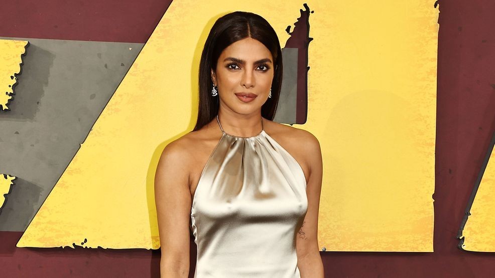 Image for story: Priyanka Chopra goes braless in silver satin gown for 'Heads of State' world premiere