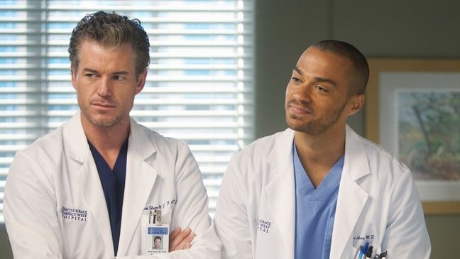 GREY'S ANATOMY - "Have You Seen Me Lately?" - In a final attempt to save Erica's life, Amelia arrives at Seattle Grace to beg Derek for help with the gliosarcoma case; Cristina and Owen engage in heated arguments during marriage counseling; Alex realizes that in order to be a good doctor, he'll need to improve his people skills; and Meredith is given a chance to shine when a man enters the ER after getting his hand stuck in meat grinder. Meanwhile, the residents continue to study for their upcoming oral boards, on Grey's Anatomy, THURSDAY, FEBRUARY 16 (9:00-10:02 p.m., ET) on the Disney General Entertainment Content via Getty Images Television Network. (Photo by Randy Holmes/Disney General Entertainment Content via Getty Images)ERIC DANE, JESSE WILLIAMS, ELLEN CRAWFORD