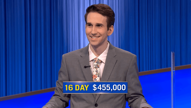 Scott Riccardi won 16 games, taking in a total of $455,000. (Photo by ABC/Jeopardy!)