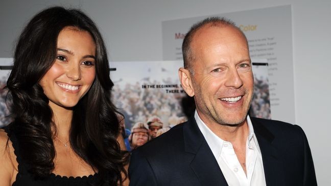 UNITED STATES - APRIL 04:  Bruce Willis and girlfriend Emma hemming at the private screening of "Leatherheads" held in the Museum Of Modern Art with a dinner party following at the "21 Club" ..  (Photo by Richard Corkery/NY Daily News Archive via Getty Images)