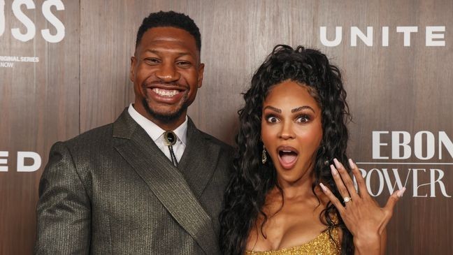 Jonathan Majors and Meagan Good tied the knot in an intimate backyard wedding in LA in March 2025. (Photo by Rodin Eckenroth/Getty Images)