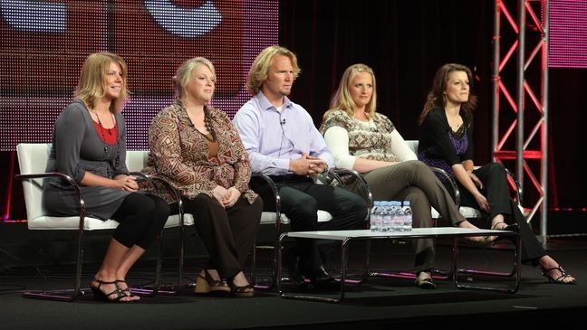 Kody Brown, center, was in a plural marriage with, from left to right, Meri Brwon, Janelle Brown, Christine Brown and Robyn Brown. (Photo by Frederick M. Brown/Getty Images)