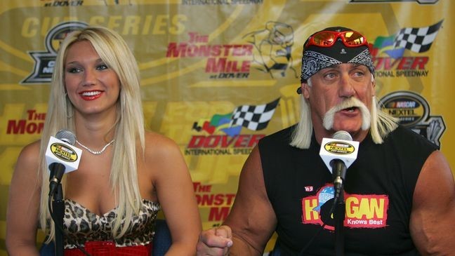 DOVER, DE - SEPTEMBER 24:  (L-R), Brooke Hogan and her father Hulk Hogan respond to questions from the media during a press confrence, prior to the NASCAR Nextel Cup Series Dover 400 on September 24, 2006 at Dover International Speedway in Dover, Delaware.  (Photo by Chris Trotman/Getty Images for NASCAR)