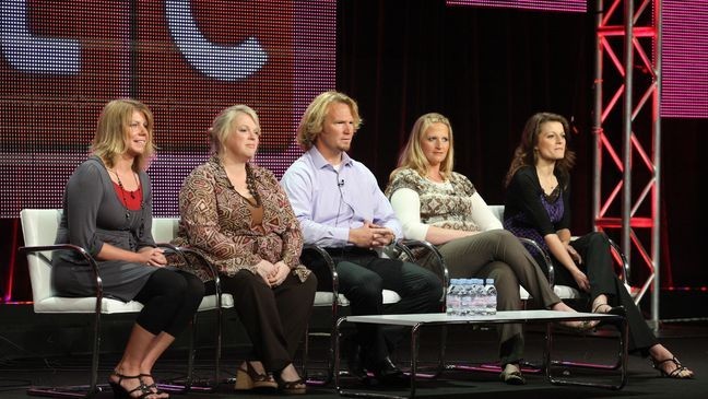 BEVERLY HILLS, CA - AUGUST 06: TV personalities Meri Brwon, Janelle Brown, Kody Brown, Christine Brown and Robyn Brown speak duinrg the "Sister Wives" panel during the Discovery Communications portion of the 2010 Summer TCA pres tour held at the Beverly Hilton Hotel on August 6, 2010 in Beverly Hills, California. (Photo by Frederick M. Brown/Getty Images)