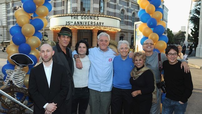 BURBANK, CA - OCTOBER 27: Actor Jeff Cohen, actor Robert Davi, actor Corey Feldman, director Richard Donner, casting director Mike Fenton, actress Lupe Ontiverso, actor Joe Pantoliano and actor Ke Huy Quan attend the Warner Bros. 25th Anniversary celebration of "The Goonies" on October 27, 2010 in Burbank, California. (Photo by Alberto E. Rodriguez/Getty Images)