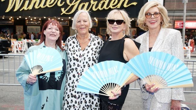 NEW YORK, NEW YORK - AUGUST 18: (L-R) Catherine Johnson, Phyllida Lloyd, Judy Craymer and Christine Baranski pose at the gala re-opening night of "Mamma Mia" on Broadway at the Winter Garden Theatre on August 18, 2025 in New York City.  (Photo by Bruce Glikas/WireImage)