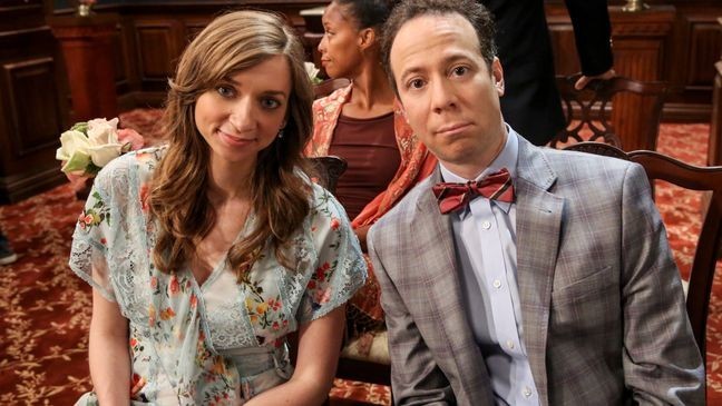 LOS ANGELES - APRIL 23: "The Bow Tie Asymmetry" - Pictured Behind the Scenes: Denise (Lauren Lapkus) and Stuart (Kevin Sussman). When Amy's parents and Sheldon's family arrive for the wedding, everybody is focused on making sure all goes according to plan -- everyone except the bride and groom, on the 11th season finale of THE BIG BANG THEORY, Thursday, May 10 (8:00-8:31 PM, ET/PT) on the CBS Television Network. (Photo by Michael Yarish/CBS via Getty Images)