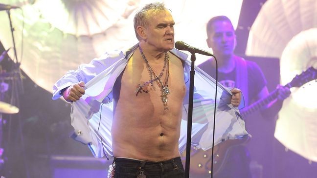 NEW YORK, NY - MAY 02: Morrissey rips off his shirt during the encore as he performs during his Broadway debut at Lunt-Fontanne Theatre on May 2, 2019 in New York City.  (Photo by Taylor Hill/Getty Images for Morrissey)