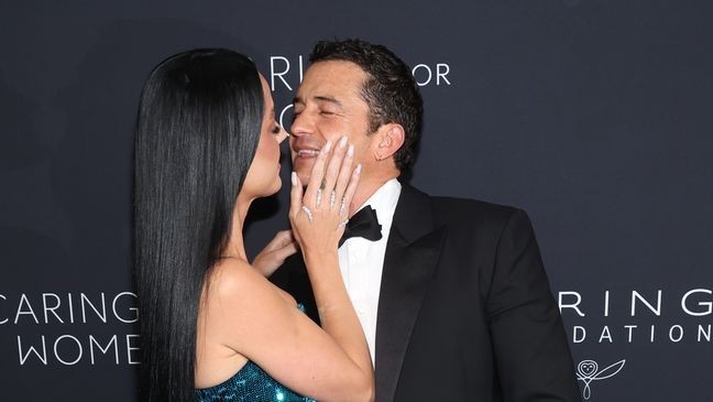 NEW YORK, NEW YORK - SEPTEMBER 09: Katy Perry (L) and Orlando Bloom attend the 2024 Kering for Women dinner at The Pool on September 09, 2024 in New York City. (Photo by Mike Coppola/Getty Images)