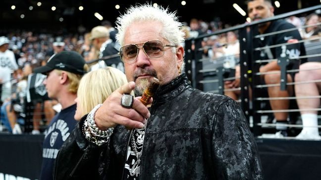 LAS VEGAS, NEVADA - SEPTEMBER 22: TV personality Guy Fieri is seen during a game between the Carolina Panthers and the Las Vegas Raiders at Allegiant Stadium on September 22, 2024 in Las Vegas, Nevada. (Photo by Louis Grasse/Getty Images)