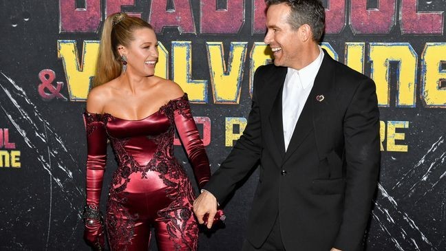 Blake Lively, left, and Ryan Reynolds attend the world premiere of Marvel Studios' "Deadpool & Wolverine" at the David H. Koch Theater on Monday, July 22, 2024, in New York. (Photo by Evan Agostini/Invision/AP)