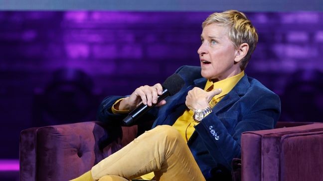WASHINGTON, DC - NOVEMBER 15: Ellen DeGeneres speaks onstage during the Michelle Obama: The Light We Carry Tour at Warner Theatre on November 15, 2022 in Washington, DC. (Photo by Tasos Katopodis/Getty Images for Live Nation)