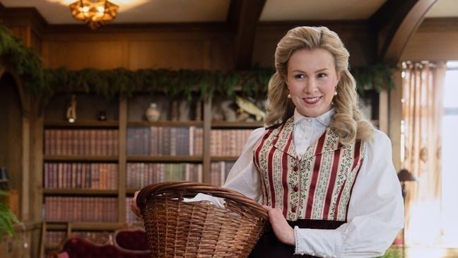 The charitable Ella heads out on a boat in 1905 and ends up in 2025. Nick has to figure out how to get her back in time-and decide if their newfound love can stand the test of it.  Photo: Ginna Claire Mason    Credit: ©2025 Hallmark Media/Photographer:{&nbsp;}David Scott Holloway