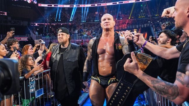 Jelly Roll and Randy Orton are teaming up for "SummerSlam" next month. (Photo by Craig Melvin/WWE via Getty Images)