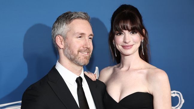 NEW YORK, NEW YORK - FEBRUARY 10: Adam Shulman and Anne Hathaway attend the opening night of "The Music Man" at Winter Garden Theatre on February 10, 2022 in New York City. (Photo by Arturo Holmes/Getty Images)