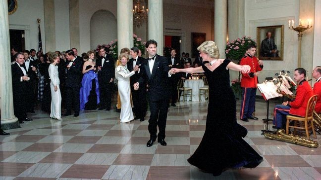Princess Diana dances with John Travolta in Cross Hall at the White House during an official dinner on November 9, 1985 in Washington, DC. (Photo by Pete Souza/The White House via Getty Images)