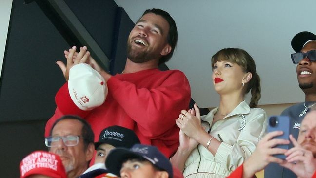 The couple was rumored to be in attendance ahead of the game. (Photo by Bruce Bennett/Getty Images)
