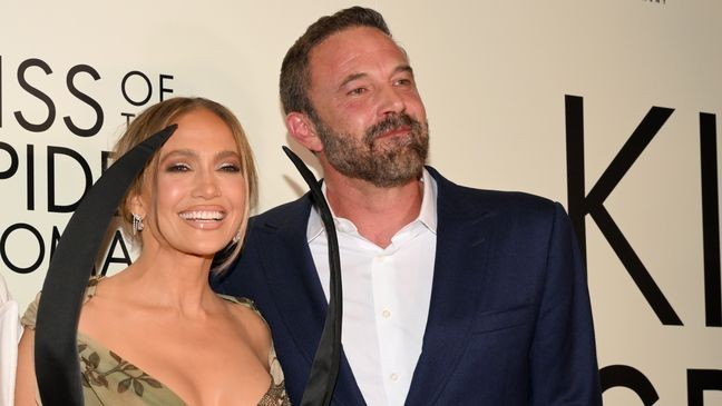 NEW YORK, NEW YORK - OCTOBER 06: (L-R) Jennifer Lopez and Ben Affleck attend the "Kiss Of The Spider Woman" New York Screening on October 06, 2025 in New York City. (Photo by Slaven Vlasic/Getty Images)