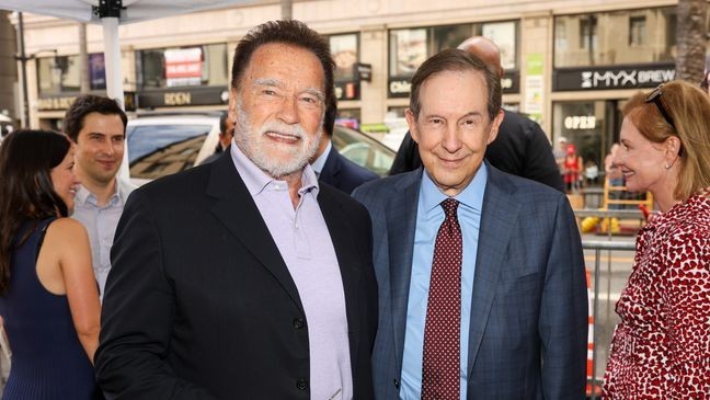LOS ANGELES, CALIFORNIA - SEPTEMBER 18: Arnold Schwarzenegger and Chris Wallace attend the ceremony honoring Chris Wallace with a star on The Hollywood Walk of Fame on September 18, 2025 in Los Angeles, California. (Photo by Victoria Sirakova/Getty Images)