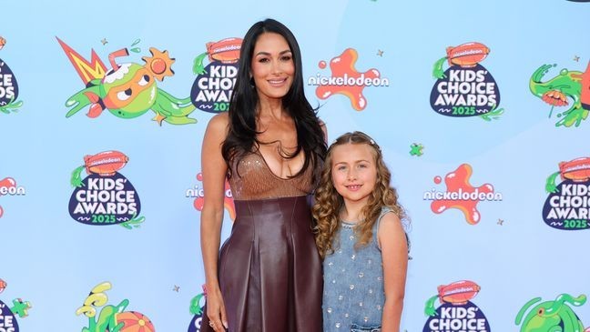 Brie Garcia and Birdie Joe Danielson attend the 2025 Nickelodeon Kids' Choice Awards at Barker Hangar on June 21, 2025 in Santa Monica, California.  (Photo by Maya Dehlin Spach/Getty Images)