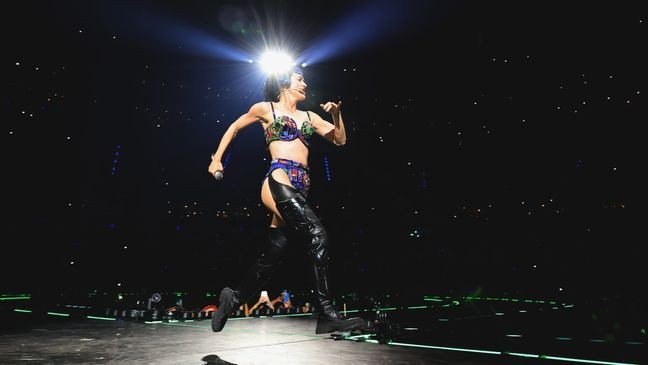 Katy Perry's topped popped open during her Las Vegas tour stop(Photo by Kevin Mazur/Getty Images for Katy Perry)