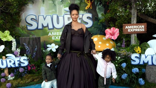 Rihanna brought her sons, Riot Rose Mayers abd RZA Athelston Mayers to the "Smurfs" premiere (Photo by Unique Nicole/Getty Images for Paramount Pictures)